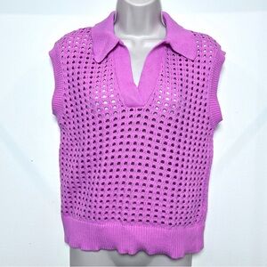 French Connection Pink Preppy Athleisure Tennis Sleeveless Open Knit Collared